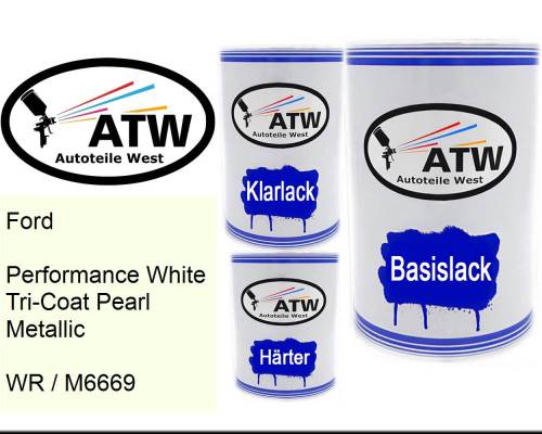 Ford, Performance White Tricoat Pearl Metallic, WR / M6669: 500ml Lackdose + 500ml Klarlack + 250ml Härter - Set, von ATW Autoteile West.